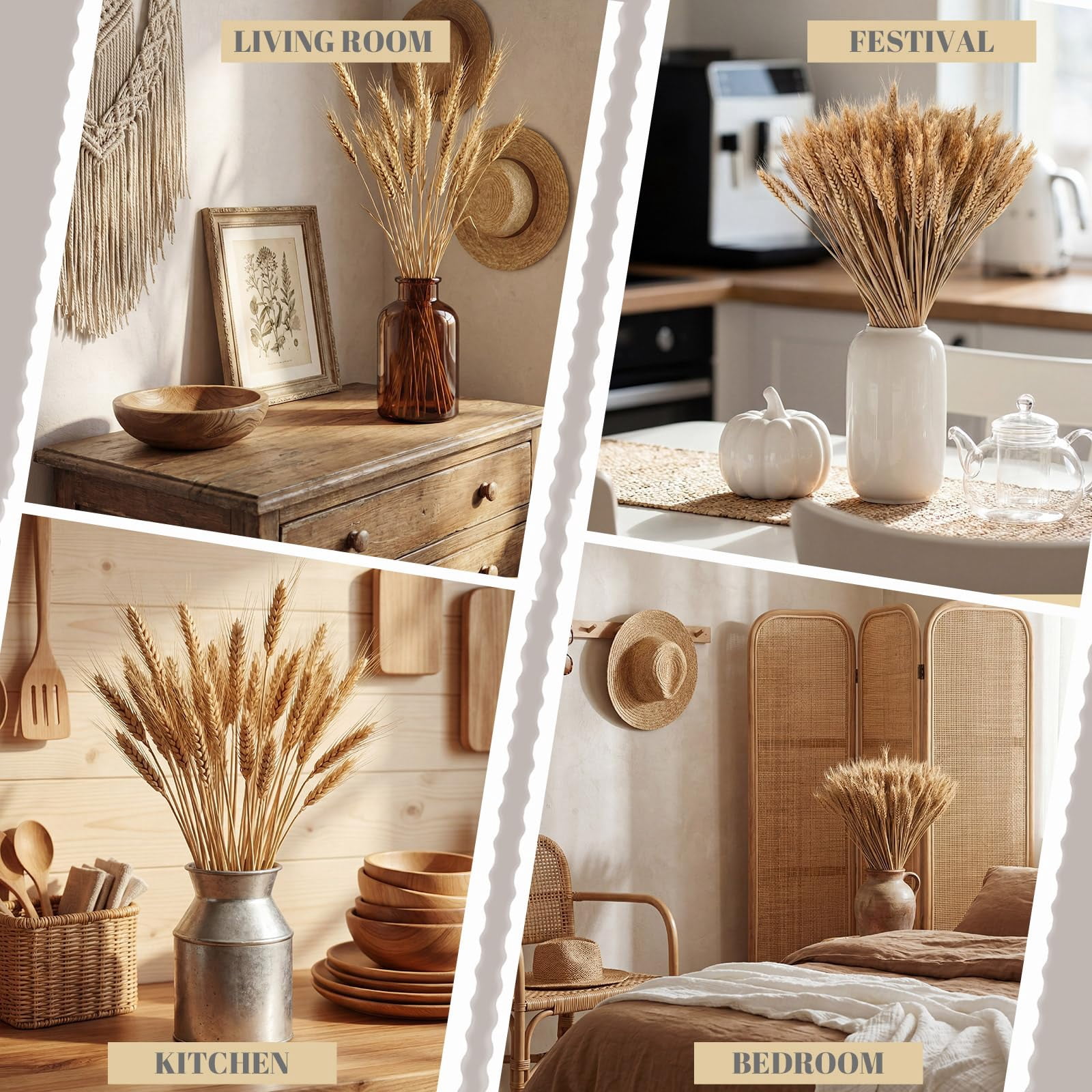 600 Stems Dried Wheat Stalks for Decor Natural Wheat Grass Sheaves Bundle Farmhouse Artificial Flowers Arrangement for DIY Wedding Table Home Centerpieces Party Decorative (16 Inch)