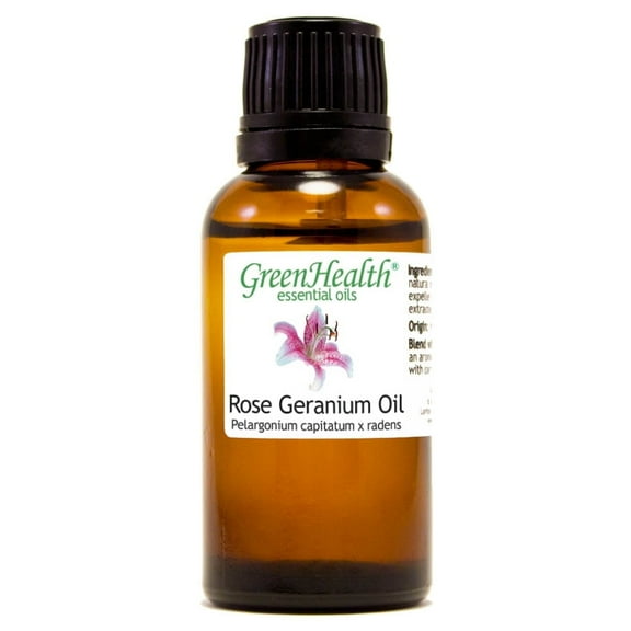 Rose Geranium Essential Oil - 1 fl oz (30 ml) Glass Bottle w/ Euro Dropper - 100% Pure Essential Oil by GreenHealth