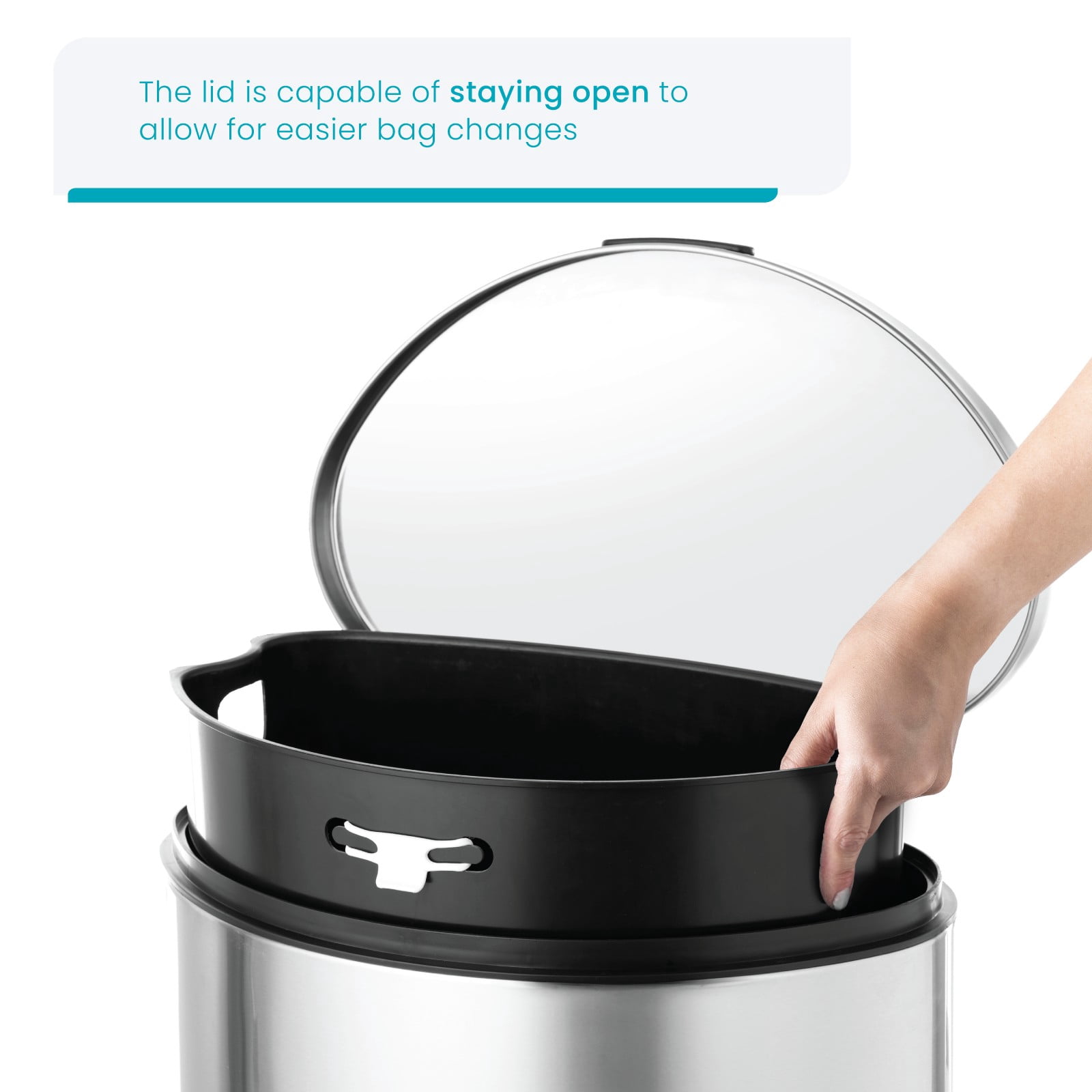 Home Zone Living 12 Gallon Semi-Round Stainless Steel Kitchen Trash Can with Step Pedal and Soft Close Lid, Silver