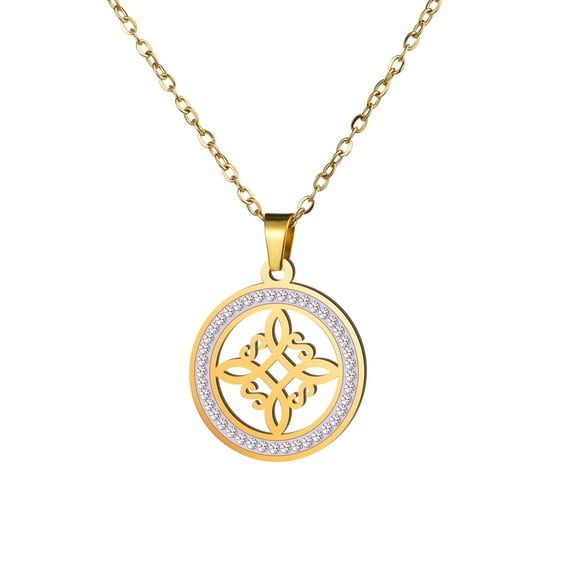EUEAVAN Gold Witch Knot Stainless Steel Necklace Clear Zircon Round Pendant Women Party Jewelry Gifts