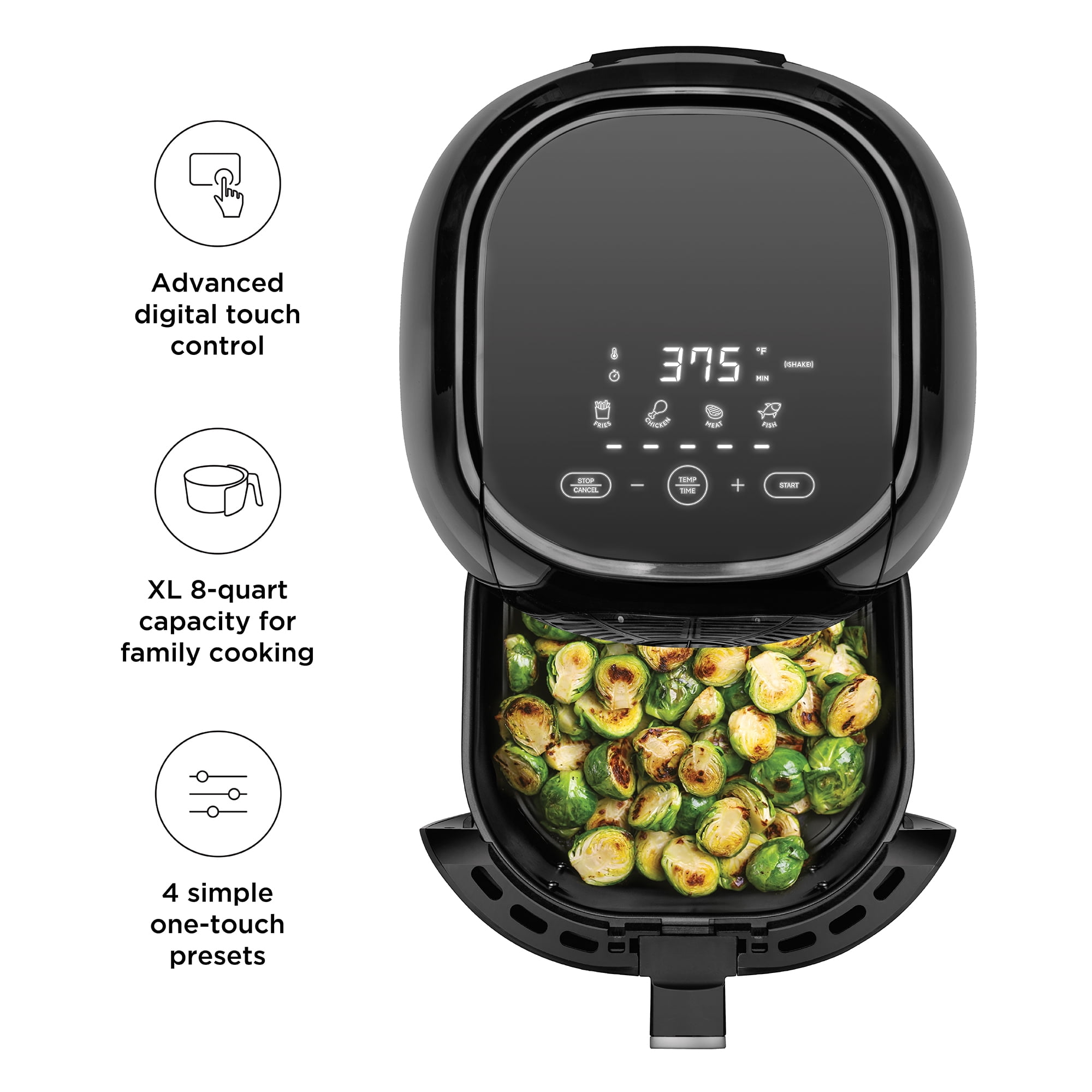 Chefman Air Fryer 8 Qt with Probe Thermometer, 8 Preset Functions, 1-Touch  Digital Display Compact Cooker, Extra Large Nonstick Square Air Fryer