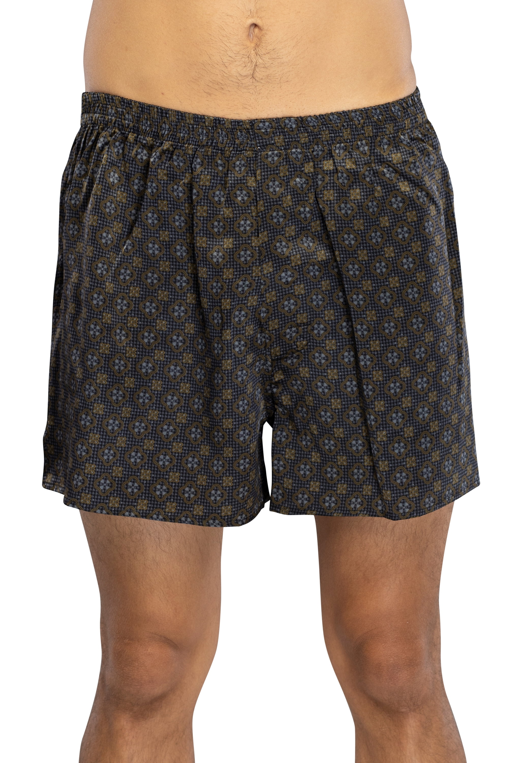 Intimo Mens Silk Boxer Shorts Medallion Print, Black, Small