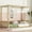 Natural, variant on Harper & Bright Designs Twin Size Canopy Bed with Guardrail, Wood 4 Poster Bed with Fence for Bedroom, White
