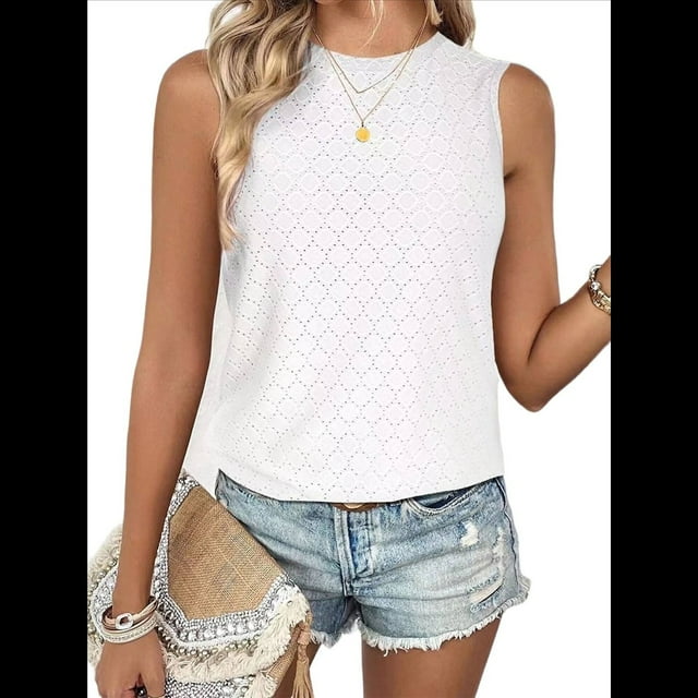 Camisas Casuales de Verano para Mujer, con Cuello Redondo y Mangas , Blancas, Talla XXL