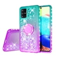 thumbnail image 2 of SOGA Phone Cover Compatible for Samsung Galaxy A71 Liquid Floating Quicksand Case with Diamond Ring Stand for Magnetic Car Mount and Lanyard - Purple on Teal, 2 of 5