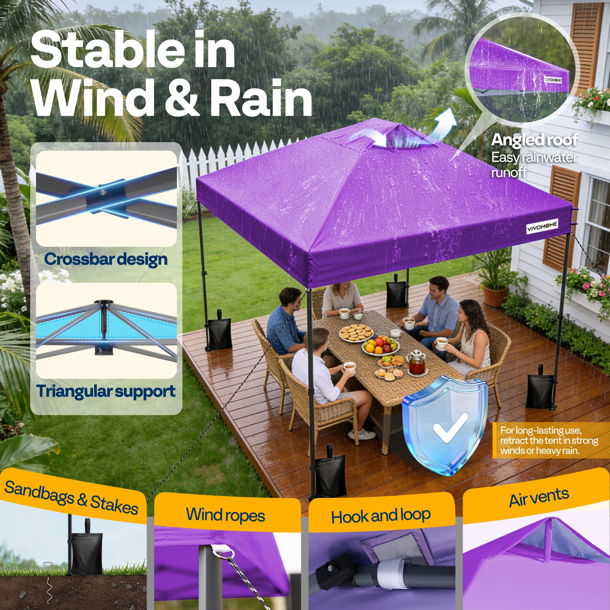 SPECSTAR 10' x10' Pop-up Canopy Tent One Push Setup Instant Tent with Center Lock, Wheel Carry Bag and 4 Sandbags for Events Parties, Purple