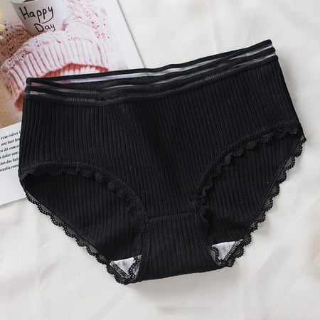 

Worallymy 3pcs Women Cotton Underwear Girl Breathable Briefs Moisture Wicking Elastic Panty with Lace Edge