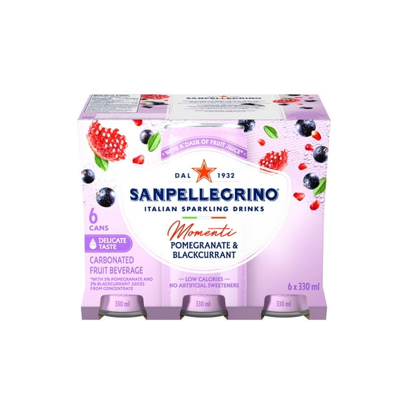 SAN PELLEGRINO MOMENTI Grenade et Cassis, Eau pétillante, 6x330mL 6 x 330ml canette
