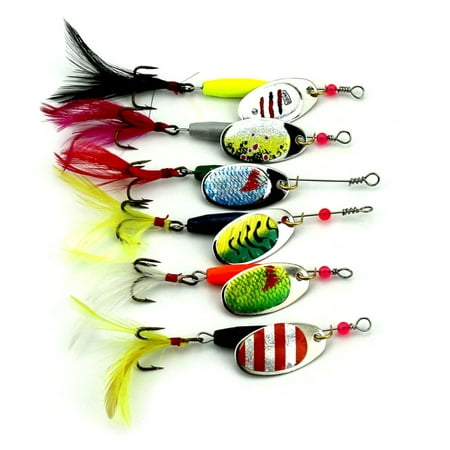 6PCS Fishing Lure Spinners Spinnerbait Kit Metal Spinner Baits Kit with Rooster Tail Treble Hook Bass Trout Fishing Lures