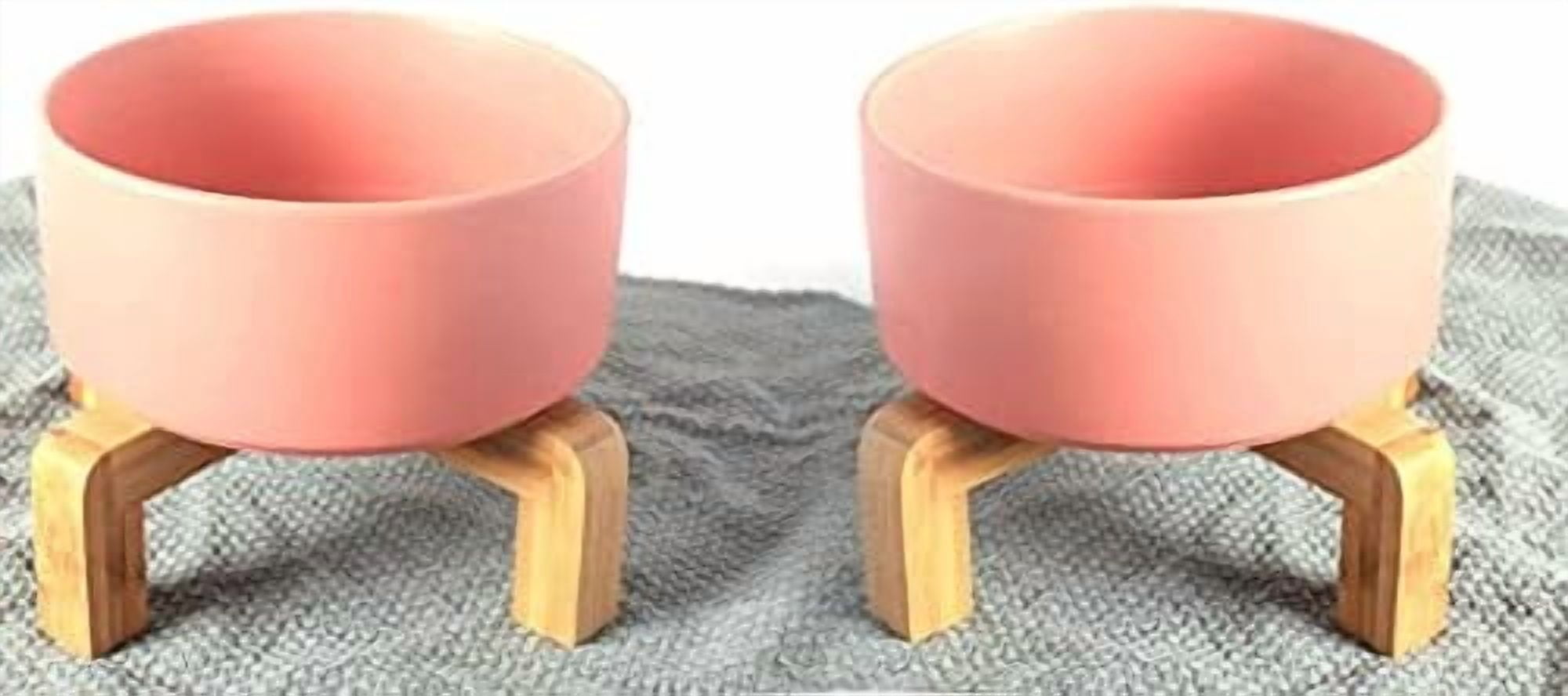 Dog Cat Bowl Ceramic Pink Pet Dish with Stand for Food and Water, Modern Cute Matte Glaze Weighted Pet Bowls Set for Cats & Small Size Dogs 13.5 OZ (5.1In / 1.7 Cups) Pink