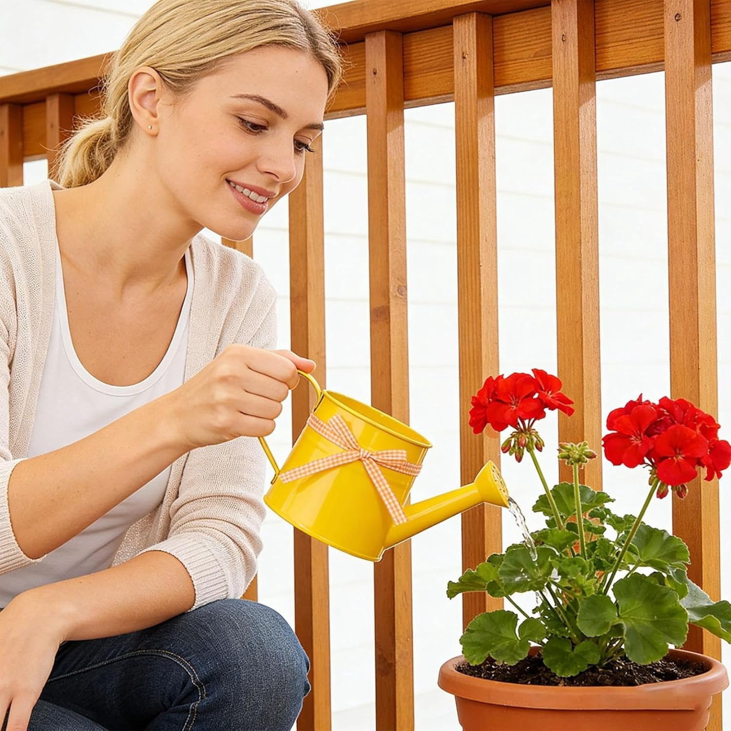 Vintage Tinplate Watering Can - 1L Galvanized Metal Kettle with Long Spout for Precise Indoor & Outdoor Plant Watering, Slow Pour Shower Sprinkler for Flowers (Yellow)