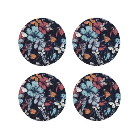 

Pofeuu Flowers ad Butterflies Print Coasters for Drinks 4Pack PU Leather Coasters Bar Drink Coasters for Tabletop Protection Furniture from Damage-Round Shape