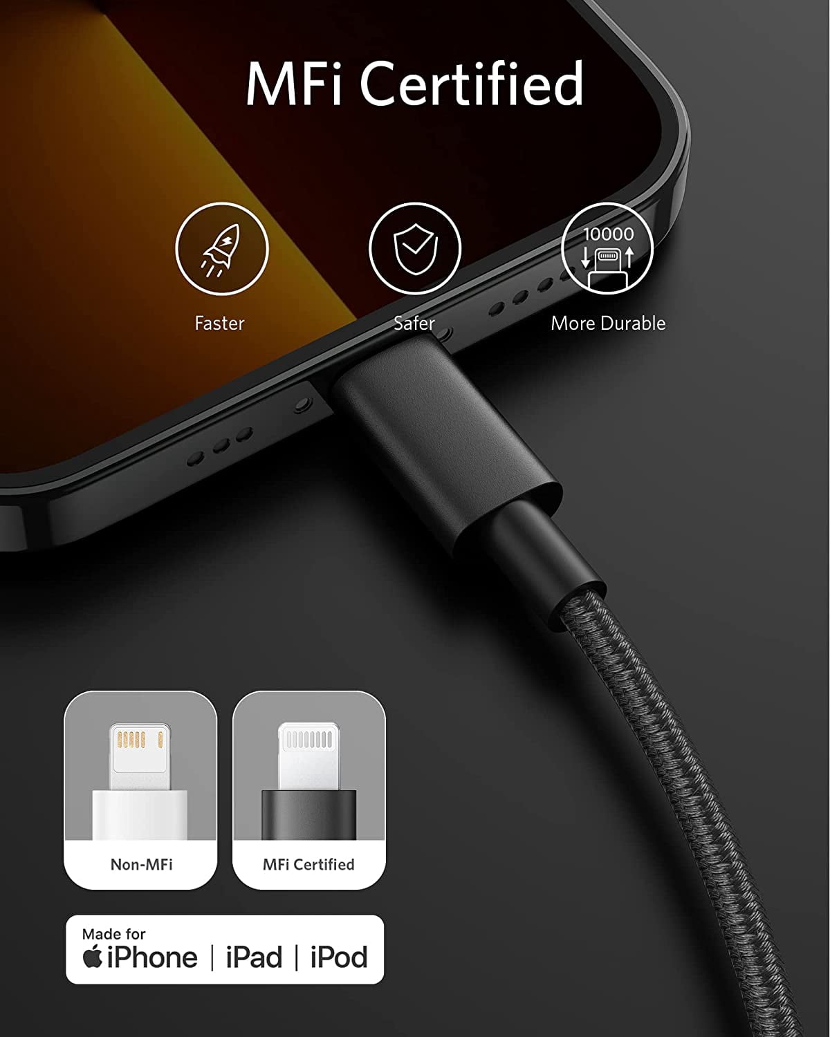 Anker New Nylon USB C to Lightning Cable, MFi Certified, compatible for iPhone 14 Series, and More (2, Black, 6FT)