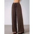 thumbnail image 5 of Women'S Striped High Waist Drawstring Wide Leg Loose Casual Trousers with Pockets Dark Brown XL, 5 of 9
