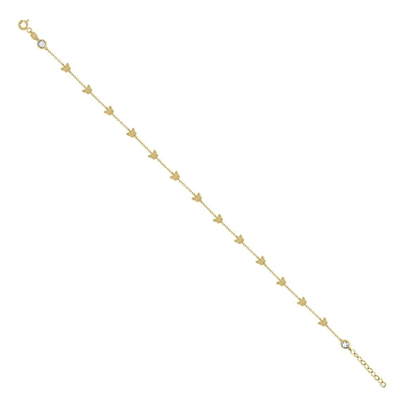 14K Yellow Gold CZ Women's Stationed Charm Butterfly Cable Anklet 9"   1" Ext