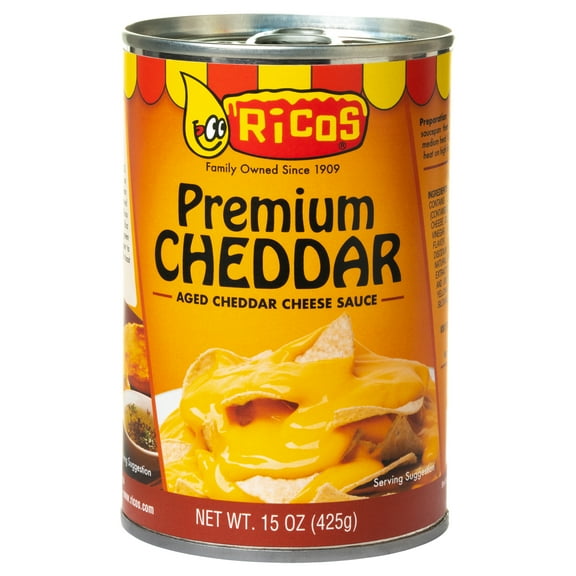Ricos Premium Cheddar Aged Ready to Serve Cheese Sauce, 15 oz Can, Shelf-Stable Liquid