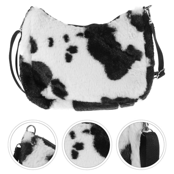 OUNONA 1pc Utility Tote Bag For Women Fashion Plush Cow Print Hand Bag Chic Storage For Daily Use