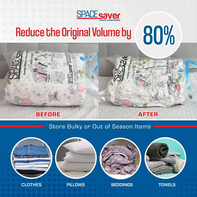 Spacesaver Premium Vacuum Storage Bags. 80% More Storage! Electric Pump for  Travel! Double-Zip Seal and Triple Seal Turbo-Valve for Max Space Saving!