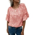 thumbnail image 4 of Women's Pink Leopard Spotted Ruffle Sleeve T-Shirt, 4 of 4