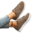 thumbnail image 5 of LNZGNM Womens Sneakers Solid Round Toe Low Top Lace Up Lightweight Breathable Sneakers Relaxed Casual Outing,Khaki(39), 5 of 6