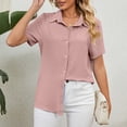 thumbnail image 2 of Women's Button Down Shirt Pure Color Short Sleeve Breathable Casual Shirt for Working Pink XL Bienvenido, 2 of 7