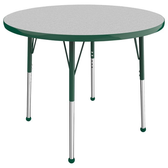 ECR4Kids 36in Round Everyday T-Mold Adjustable Activity Table Grey/Green - Standard Ball with Four 16in Stack Chairs Green - Ball Glide