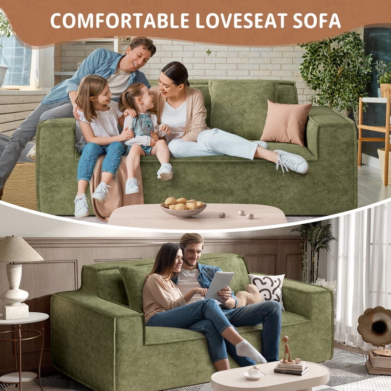 Hawsaiy 75" Pet-Friendly Cat-Scratch Fabric Loveseat Sofa with Wide Armrests & Removable Pillows, No Assembly Foam Couch, Vacuum Packed, High-Density Support, Green