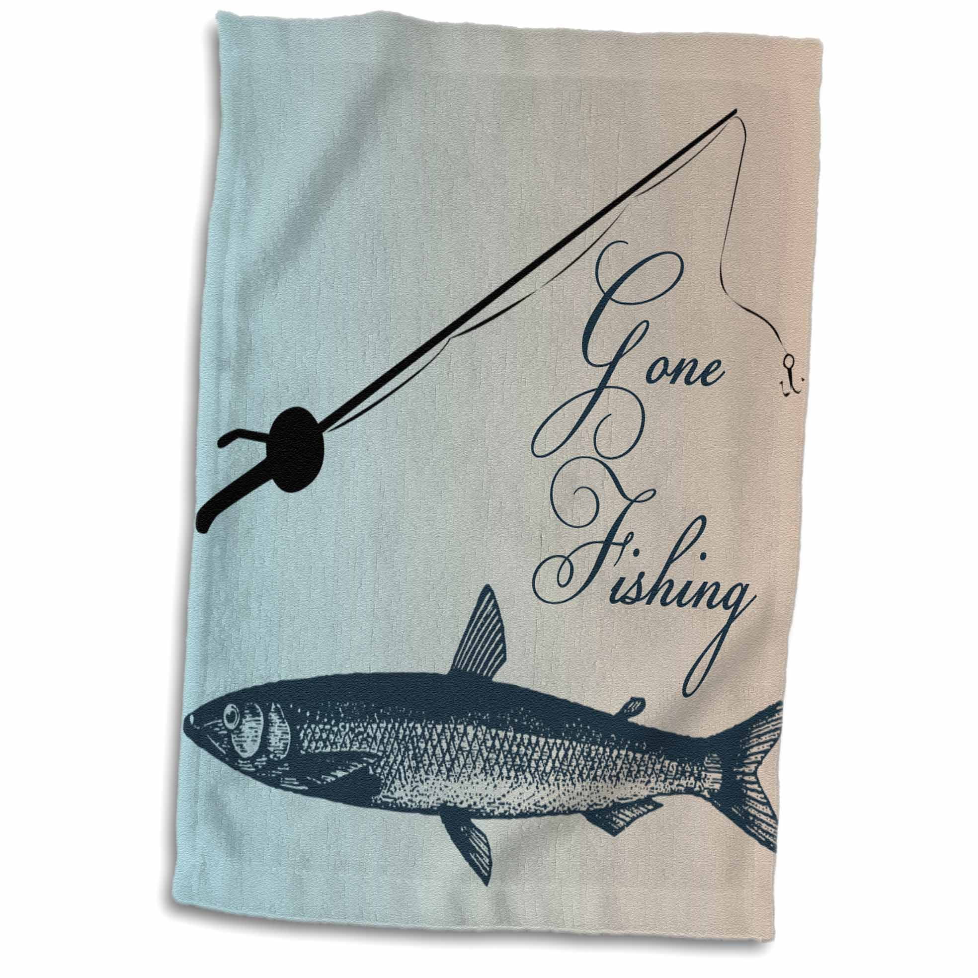 3dRose Gone Fishing Fish with Pole- Beach Theme Art - Towel, 15 by 22-inch