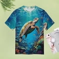 thumbnail image 4 of Nautical Green Sea Turtles Womens Tops Women's Fashion Casual Short Sleeve Flower Print Round Neck Pullover Top Blouse, 4 of 6