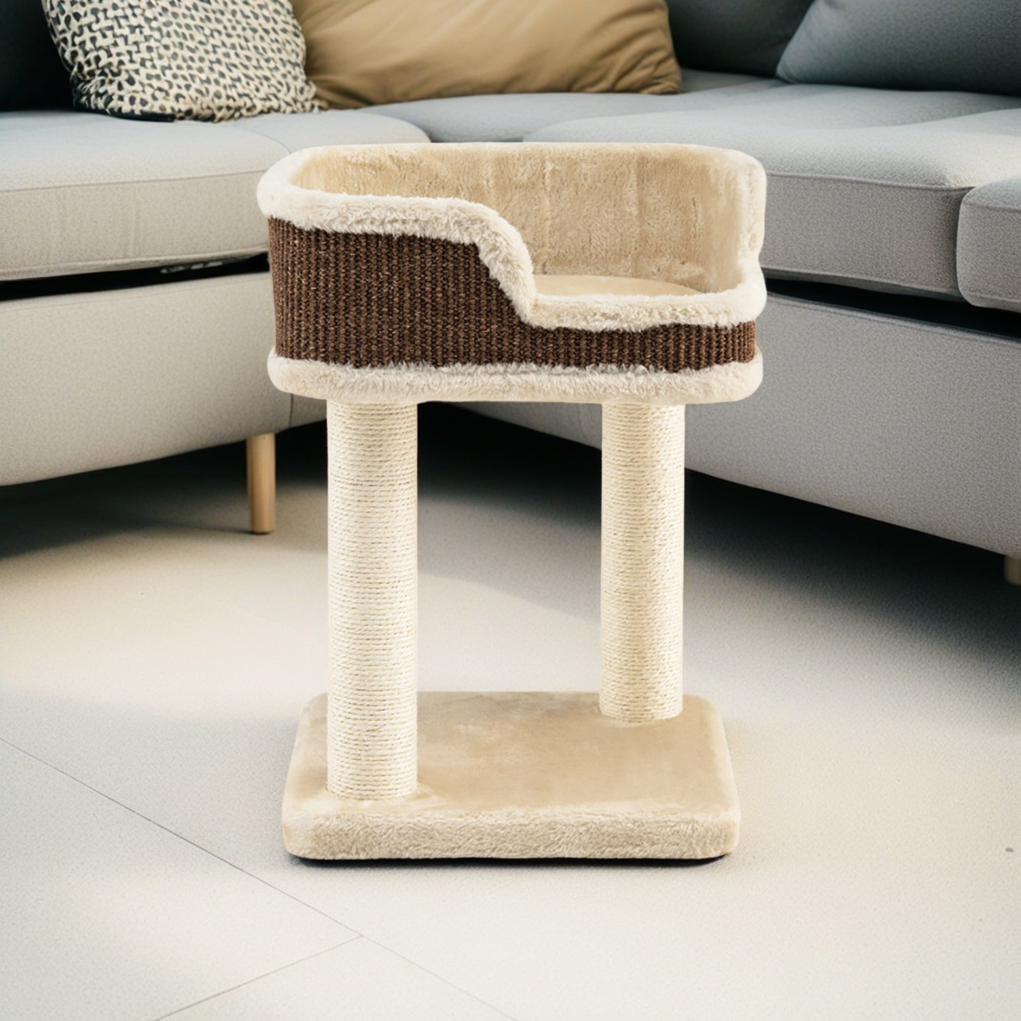 resenkos 16" Multi-Level Cat Tree with Scratching Posts and Large Plush Perch, Cat Climbing Tree Tower for Indoor Cats, Beige