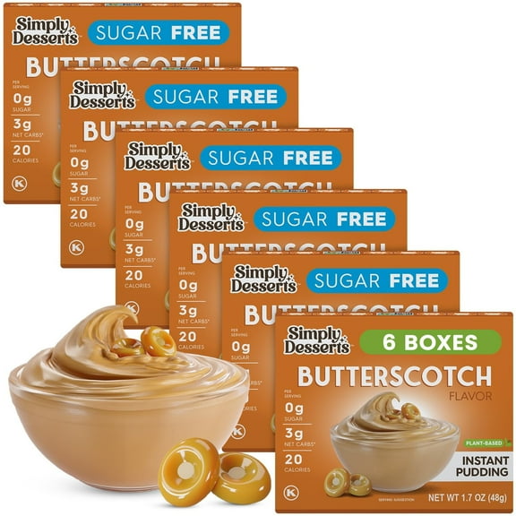 Simply Desserts Butterscotch Instant OKA4 Pudding, Sugar-Free, 6-Pack - Healthy Dessert, Keto Snacks, Vegan & Diabetic-Friendly, Kosher, 1.7 Oz Ea