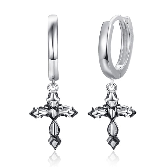 TANGPOET Cross Earrings 925 Sterling Silver Dangle Drop Christan Earrings Religious Confirmation Gifts for Men Women