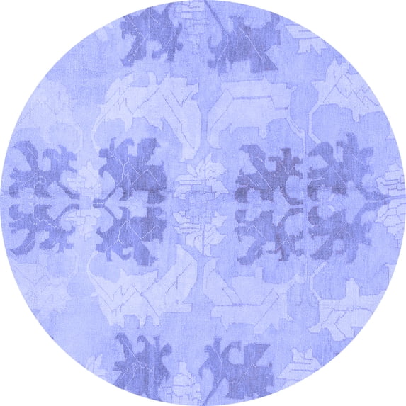 Ahgly Company Machine Washable Indoor Round Abstract Blue Modern Area Rugs, 8' Round