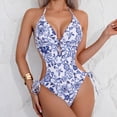 thumbnail image 2 of BOBOGOJP Women Swimsuit One Piece Bathing Suit Deep V Neck Crisscross Back Adjustable Strap Blue for Size M, 2 of 7