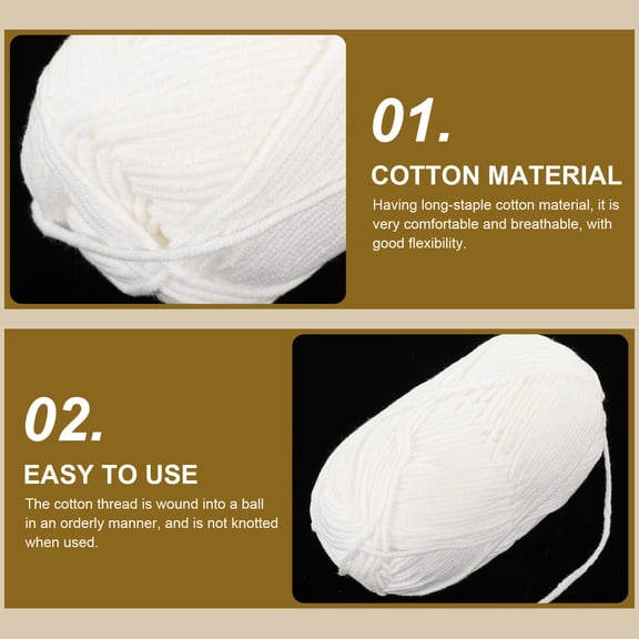 WASHWEPE Cotton Yarn Slender Supple White for Knitting and DIY Projects