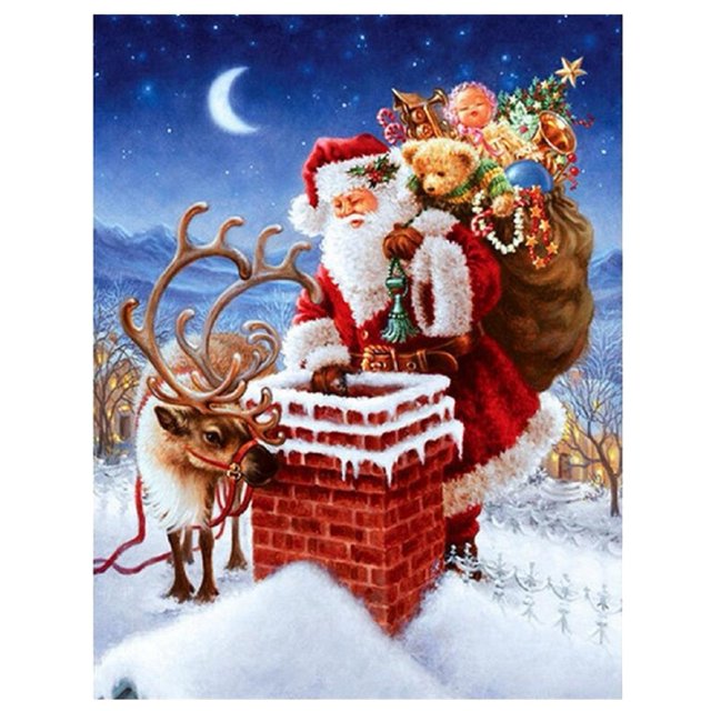Pintura al óleo Digital DIY Santa Claus muñeco de nieve gato pintura decorativa de lino GX1854