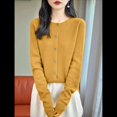 thumbnail image 4 of Suéter de Larga con Cuello Redondo de Color Liso para Mujer, Chaqueta de Punto Combinable para y Otoño Amarillo Mostaza XXL, 4 of 8
