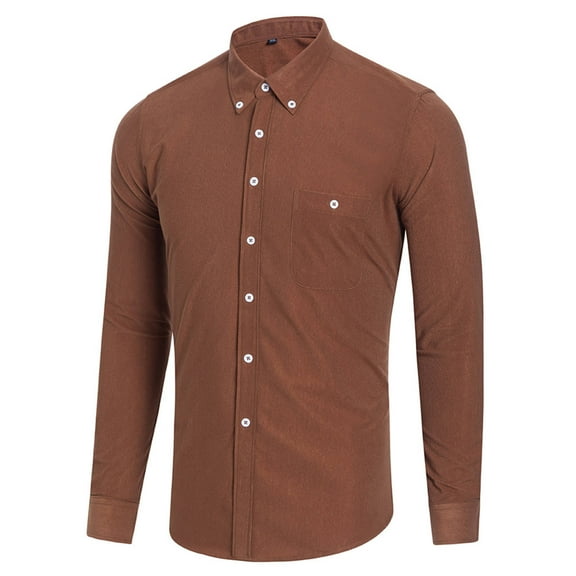 Floenr Mens T Shirts,Corduroy Casual Lapel Button Button Chest Pocket Solid Color Long-sleeved Men's Shirt