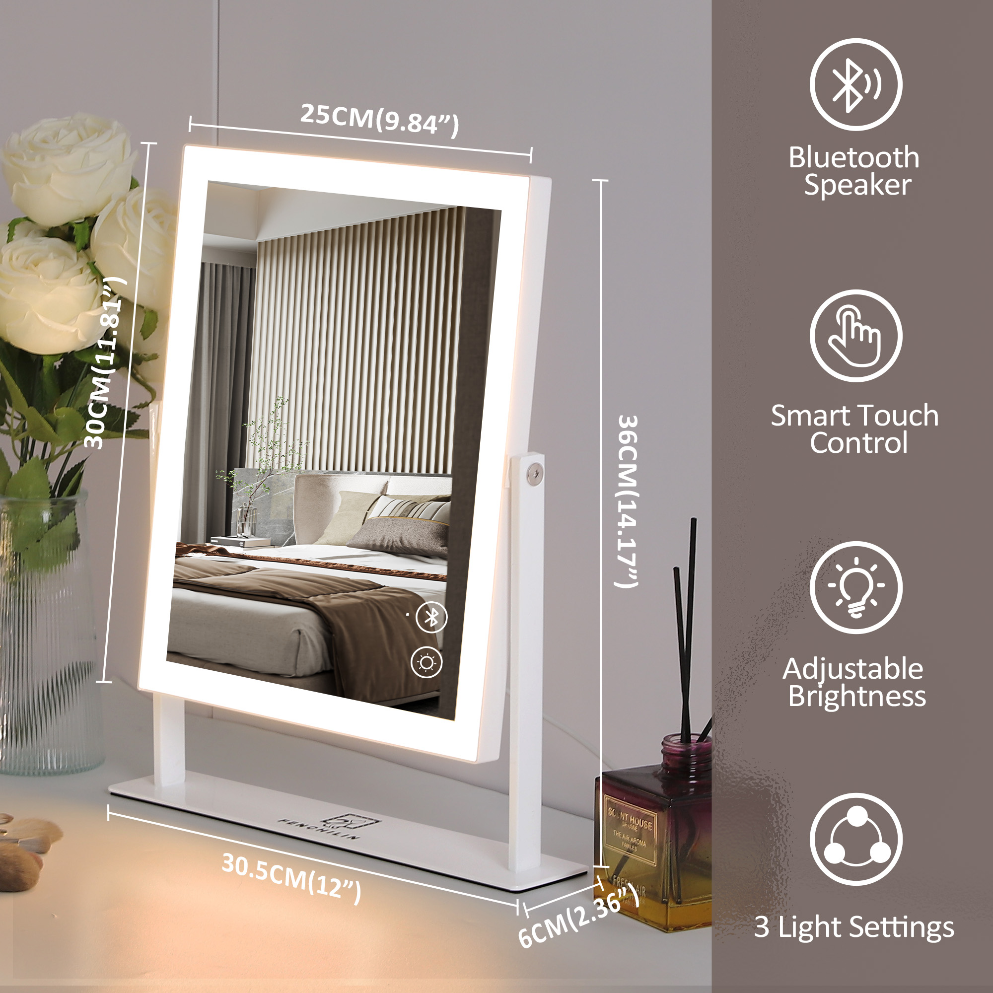 Fenchilin 12x14 Vanity Makeup Mirror Bluetooth White photo 6