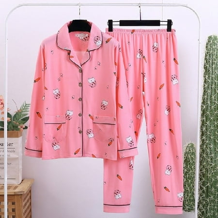 

DanceeMangoo Women Comfortable Pyjamas OverSize 5XL 6XL 7XL Long Sleeve Casual Homewear Autumn Winter Pajama Sets Cotton Long Sleepwear Set