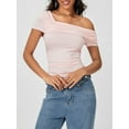 thumbnail image 5 of Michellecmm  Women's Asymmetric Tops Off Shouler Short Sleeve Ruched T-Shirt, 5 of 9
