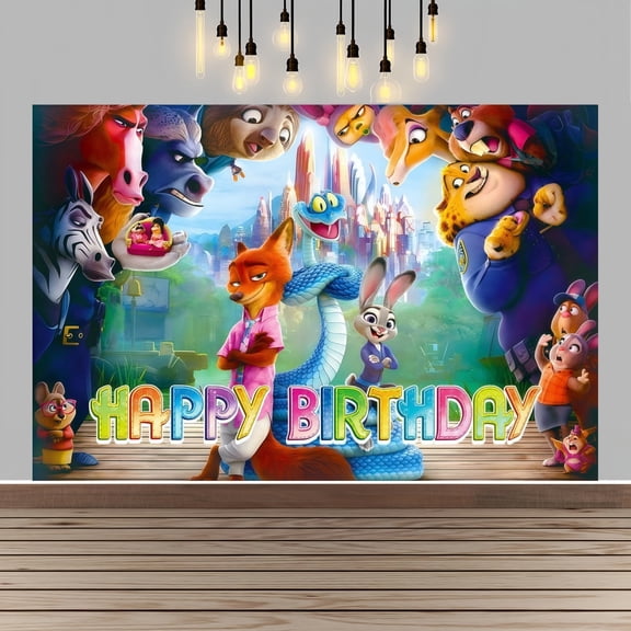 Zootopia Happy Birthday Anime Cartoon Theme Backdrops Banner Birthday Party Decor Supplies(5x3ft)