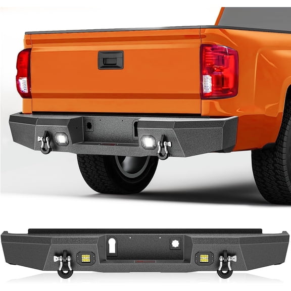 Nilight Rear Step Bumper Compatible for 2014 2015 2016 2017 2018 Chevy Silverado/GMC Sierra 1500 Pickup Trucks Textured Solid Steel with 2 Upgraded Flood 18W LED Lights D-Rings