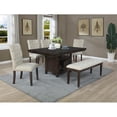 thumbnail image 2 of Rustic Dark Oak Dining Bench Upholstered with Beige Linen Fabric, 2 of 2