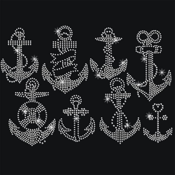 Anchor Rhinestone Iron on Hotfix Heat Transfer Decal Bling Rhinestone Sticker Heat Transfer Patch Clothing Repair Applique for T-Shirt Clothing Pants Bags DIY