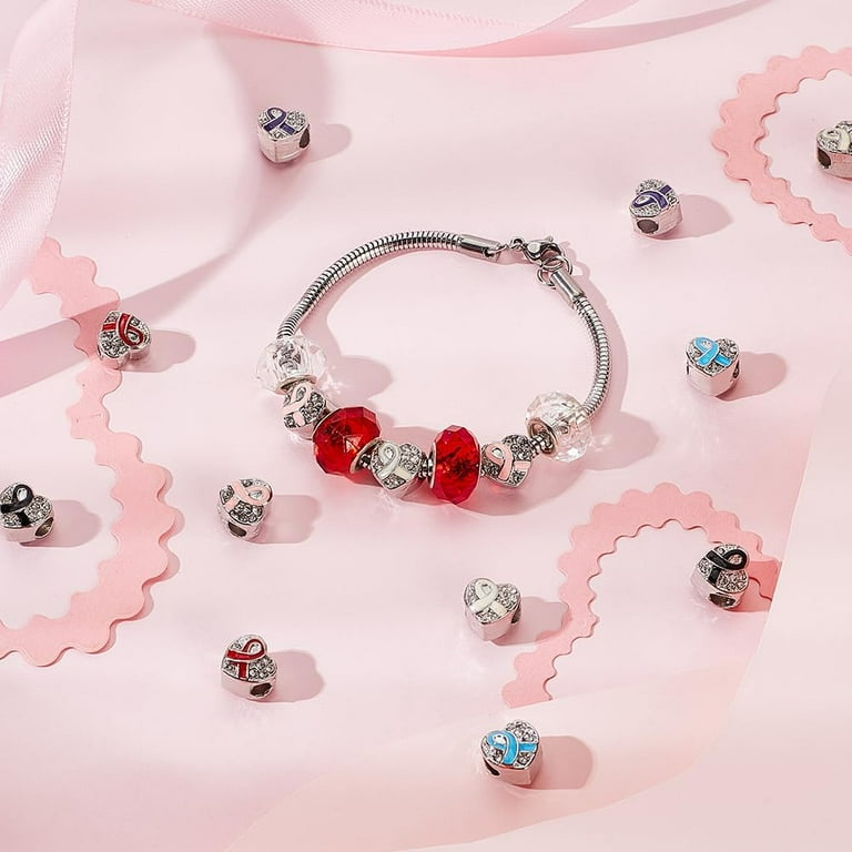 24Pcs Bulk Cancer Rhinestone European Beads Breast Cancer