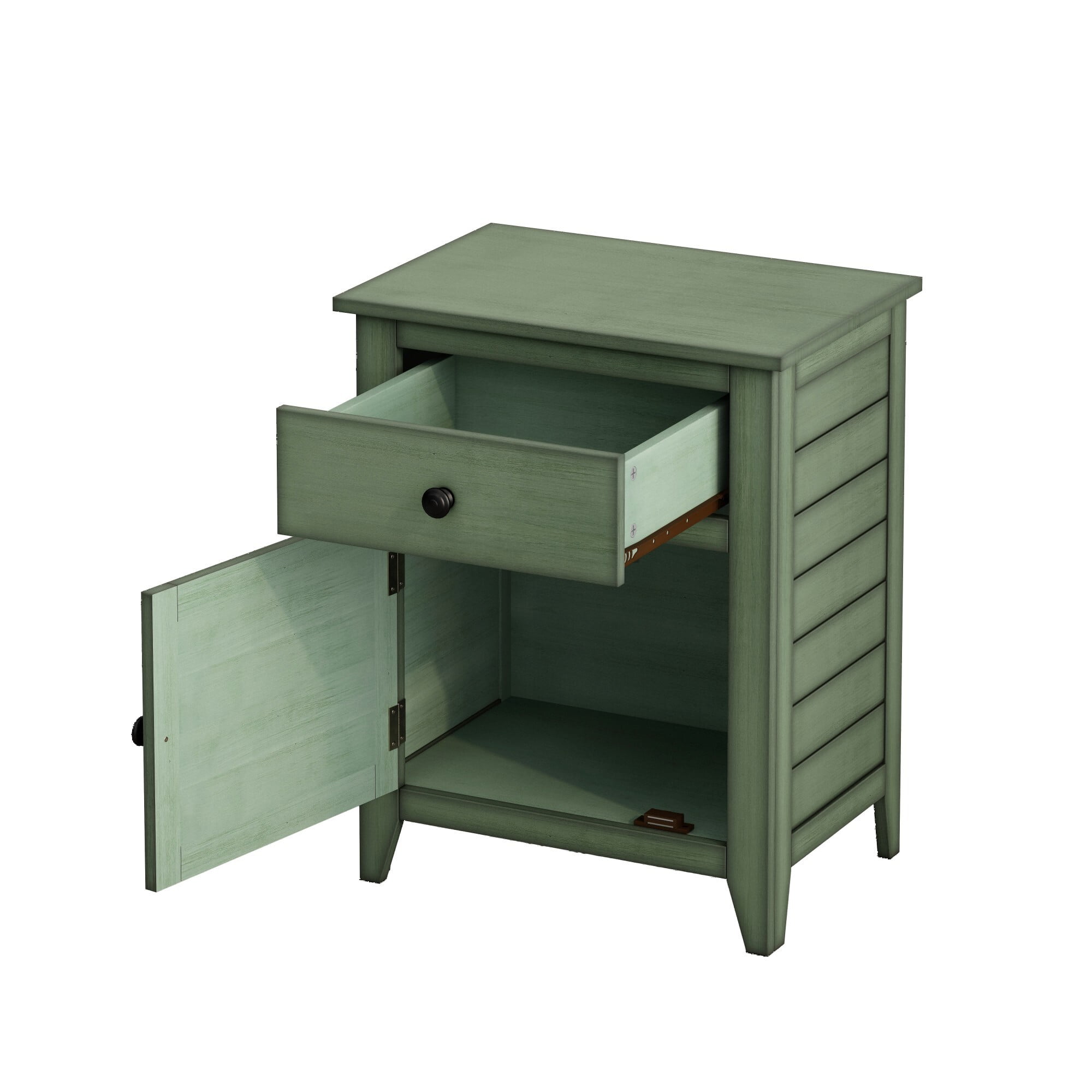 AENKYO Vintage Nightstand with Drawer & Cabinet – Hand-Brushed Side Table for Bedroom, Living Room, Retro Green