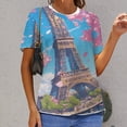 thumbnail image 6 of Blossoming Paris Eiffel Tower T Shirts Basic T-Shirt Short Sleeve Ladies Tee Shirt Summer Graphic Clothing, 6 of 6