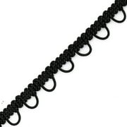 4-Yards Petite Braid Trim with Elastic Button Loop for Costume, Crafts and Sewing, TR-12155 (Black)
