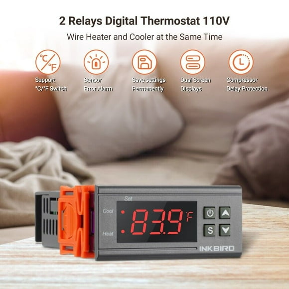 Inkbird Régulateur de Température Numérique Thermostat ITC-1000 110V Double-Relais avec Capteur, Idéal pour Fermenteur de Réfrigérateur, °c / °F